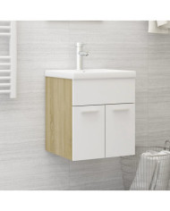 Armoire d'évier Blanc et chêne sonoma Bois d’ingénierie | Mobilier & Déco