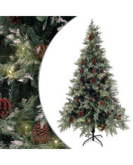 Sapin de Noël pré-éclairé pommes de pin vert blanc 195cm PVC PE | Mobilier & Déco