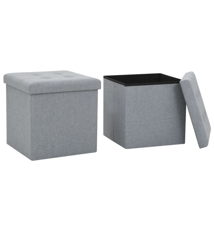 Tabourets de rangement pliables lot de 2 gris clair Faux lin | Mobilier & Déco