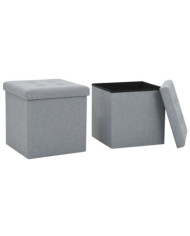 Tabourets de rangement pliables lot de 2 gris clair Faux lin | Mobilier & Déco