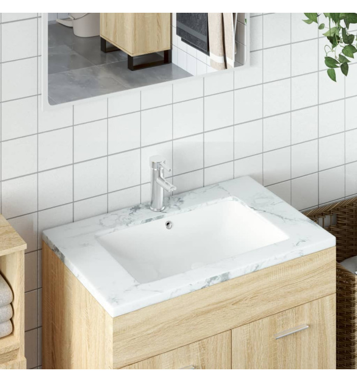 Évier de salle de bain blanc 60x40x21cm rectangulaire céramique | Mobilier & Déco