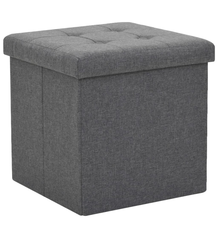 Tabouret de rangement pliable Gris foncé Faux lin | Mobilier & Déco