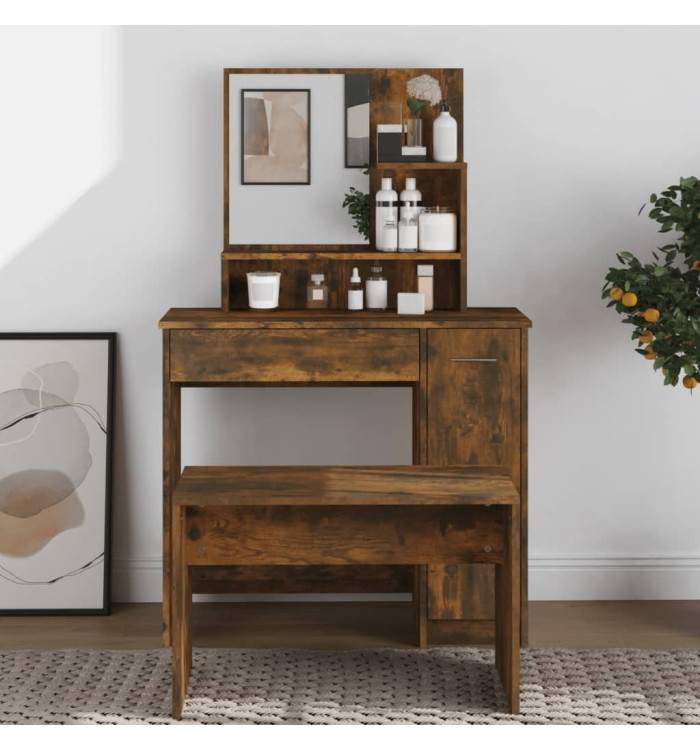 Coiffeuse avec miroir Chêne fumé 86,5x35x136 cm | Mobilier & Déco