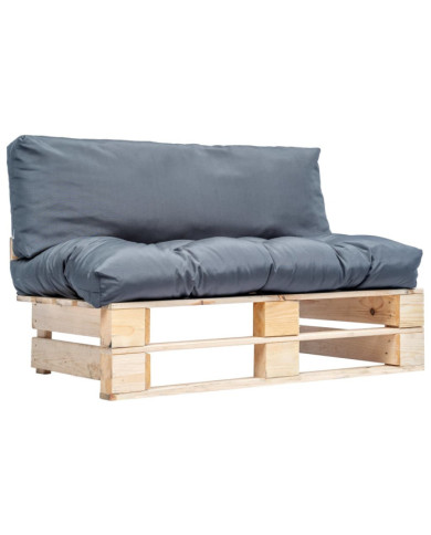 Canapé de jardin palette avec coussins gris Pinède | Mobilier & Déco