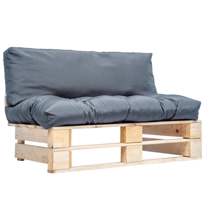 Canapé de jardin palette avec coussins gris Pinède | Mobilier & Déco