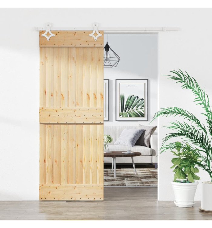 Porte coulissante et kit de quincaillerie 80x210 cm pin massif | Mobilier & Déco