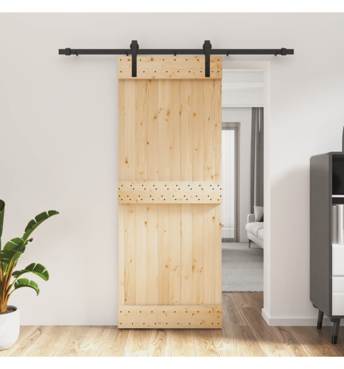 Porte coulissante et kit de quincaillerie 80x210 cm pin massif | Mobilier & Déco