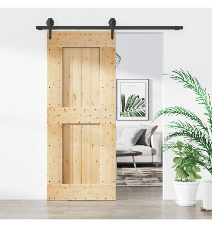 Porte coulissante et kit de quincaillerie 85x210 cm pin massif | Mobilier & Déco