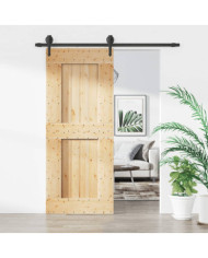 Porte coulissante et kit de quincaillerie 85x210 cm pin massif | Mobilier & Déco