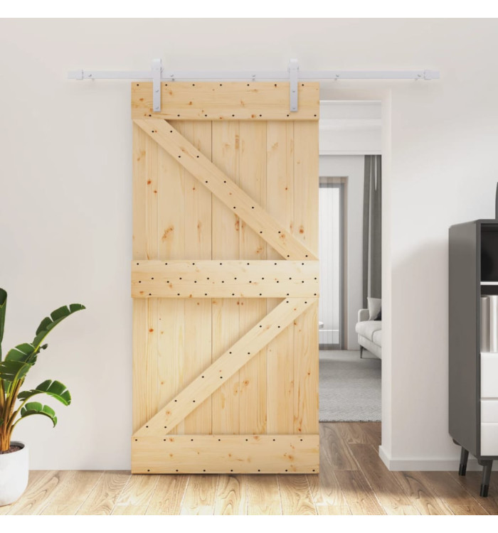 Porte coulissante et kit de quincaillerie 100x210 cm pin massif | Mobilier & Déco