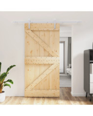 Porte coulissante et kit de quincaillerie 100x210 cm pin massif | Mobilier & Déco