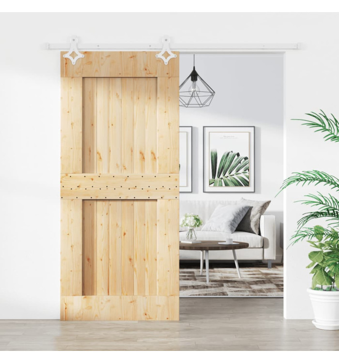 Porte coulissante et kit de quincaillerie 90x210 cm pin massif | Mobilier & Déco