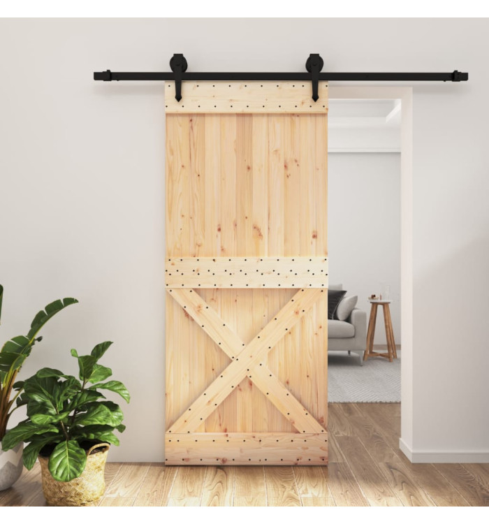 Porte coulissante et kit de quincaillerie 90x210 cm pin massif | Mobilier & Déco