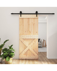 Porte coulissante et kit de quincaillerie 90x210 cm pin massif | Mobilier & Déco