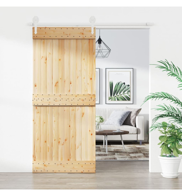 Porte coulissante et kit de quincaillerie 90x210 cm pin massif | Mobilier & Déco