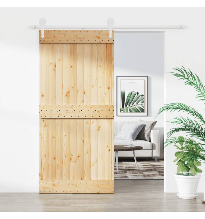 Porte coulissante et kit de quincaillerie 95x210 cm pin massif | Mobilier & Déco