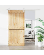 Porte coulissante et kit de quincaillerie 95x210 cm pin massif | Mobilier & Déco