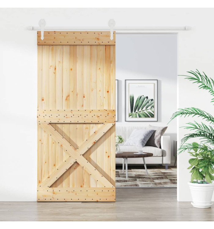 Porte coulissante et kit de quincaillerie 95x210 cm pin massif | Mobilier & Déco
