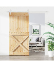 Porte coulissante et kit de quincaillerie 95x210 cm pin massif | Mobilier & Déco