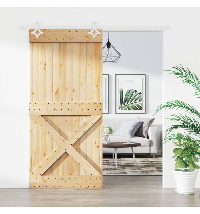 Porte coulissante et kit de quincaillerie 95x210 cm pin massif | Mobilier & Déco