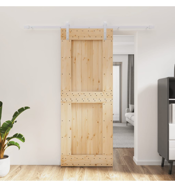 Porte coulissante et kit de quincaillerie 80x210 cm pin massif | Mobilier & Déco