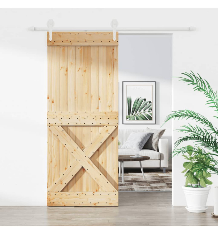 Porte coulissante et kit de quincaillerie 100x210 cm pin massif | Mobilier & Déco