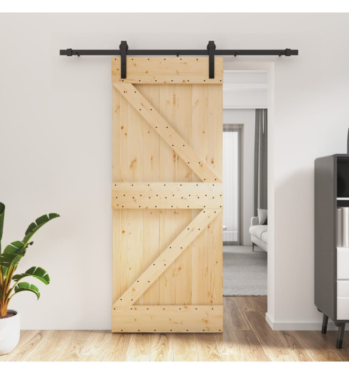 Porte coulissante et kit de quincaillerie 85x210 cm pin massif | Mobilier & Déco