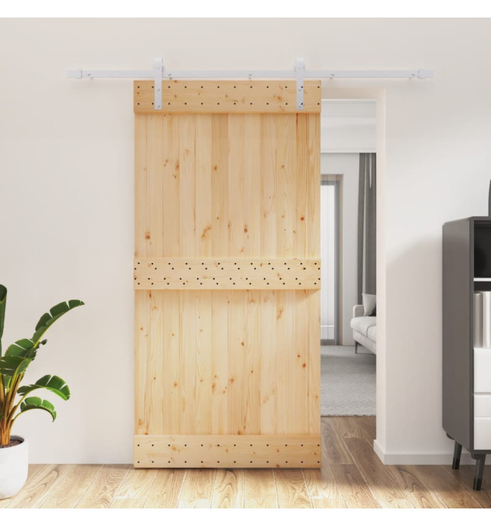 Porte coulissante et kit de quincaillerie 100x210 cm pin massif | Mobilier & Déco