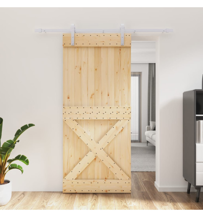 Porte coulissante et kit de quincaillerie 90x210 cm pin massif | Mobilier & Déco