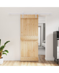 Porte coulissante et kit de quincaillerie 80x210 cm pin massif | Mobilier & Déco