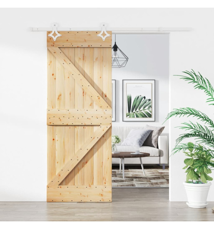 Porte coulissante et kit de quincaillerie 85x210 cm pin massif | Mobilier & Déco