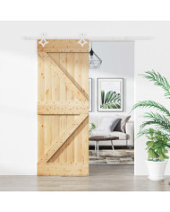 Porte coulissante et kit de quincaillerie 85x210 cm pin massif | Mobilier & Déco
