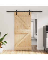Porte coulissante et kit de quincaillerie 95x210 cm pin massif | Mobilier & Déco