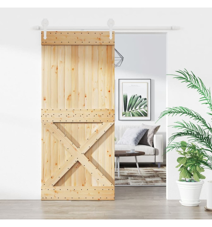 Porte coulissante et kit de quincaillerie 90x210 cm pin massif | Mobilier & Déco