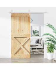 Porte coulissante et kit de quincaillerie 90x210 cm pin massif | Mobilier & Déco