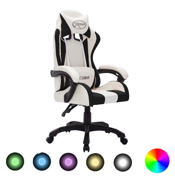Fauteuil de jeux vidéo avec LED RVB Blanc et noir Similicuir | Mobilier & Déco