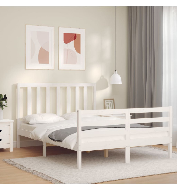 Cadre de lit sans matelas blanc 140x200 cm bois de pin massif | Mobilier & Déco