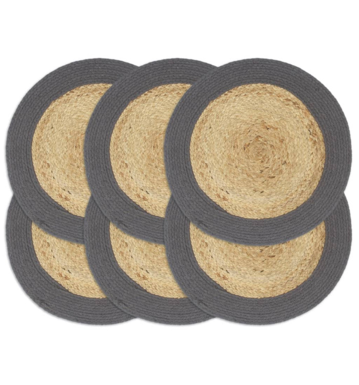 Napperons 6 pcs Naturel et anthracite 38 cm Jute et coton | Mobilier & Déco