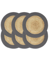 Napperons 6 pcs Naturel et anthracite 38 cm Jute et coton | Mobilier & Déco