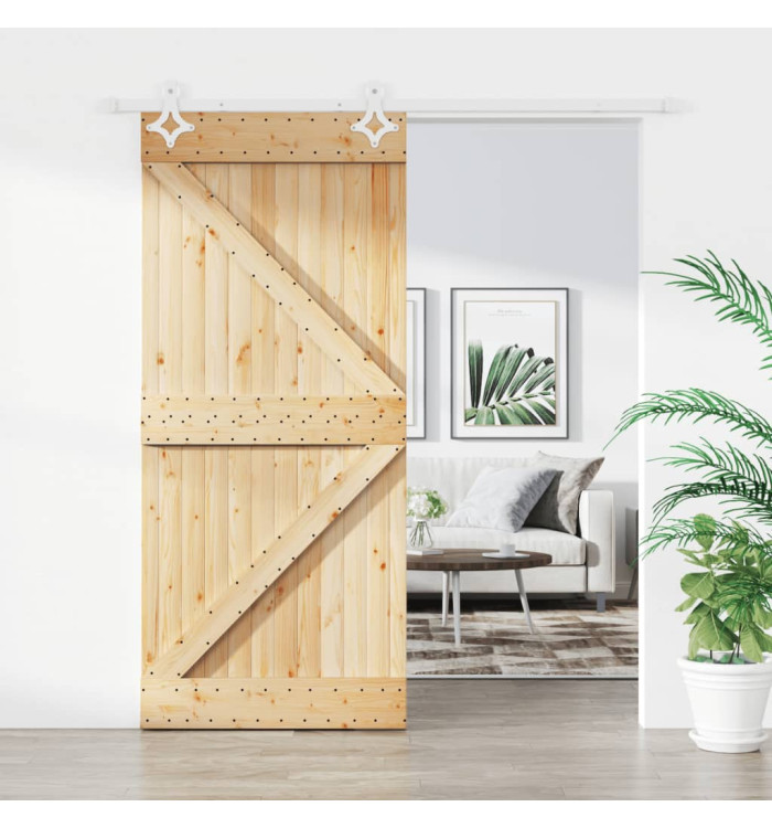 Porte coulissante et kit de quincaillerie 90x210 cm pin massif | Mobilier & Déco