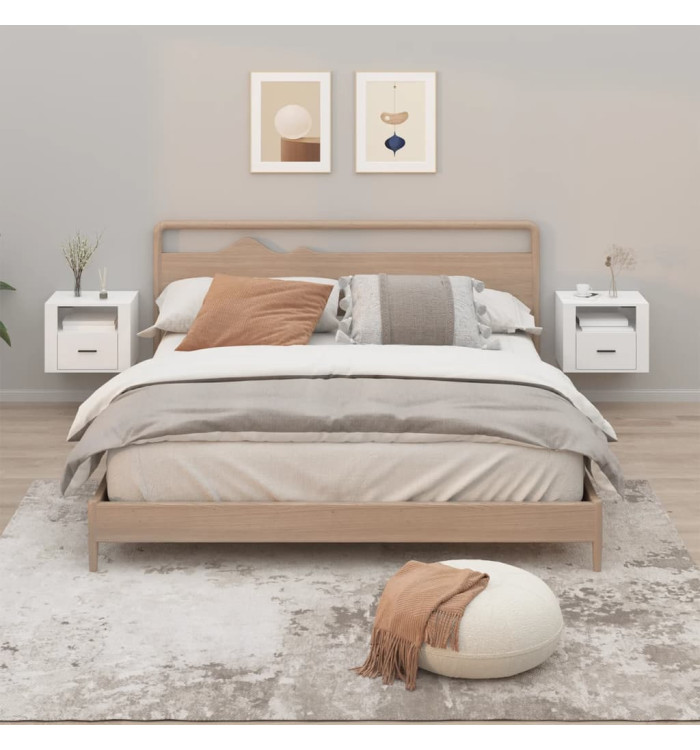 Tables de chevet murales 2 pcs Blanc brillant 50x36x40 cm | Mobilier & Déco