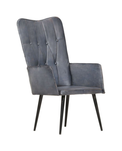 Chaise à oreilles Gris Cuir véritable | Mobilier & Déco