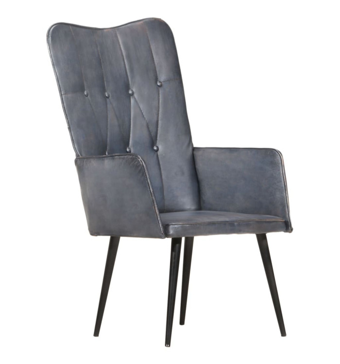 Chaise à oreilles Gris Cuir véritable | Mobilier & Déco