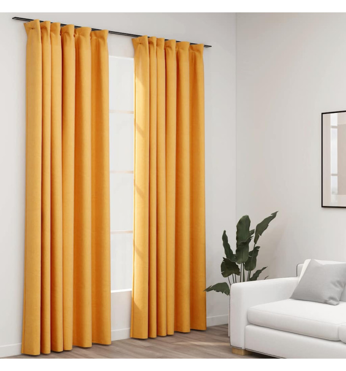 Rideaux occultants aspect lin et crochets 2 pcs Jaune 140x225cm | Mobilier & Déco