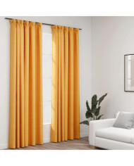 Rideaux occultants aspect lin et crochets 2 pcs Jaune 140x225cm | Mobilier & Déco