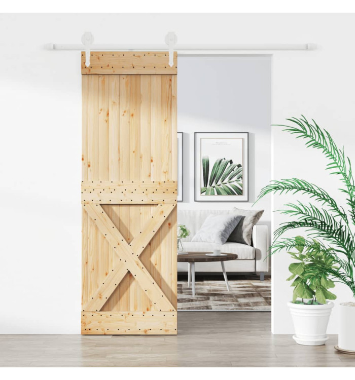 Porte coulissante et kit de quincaillerie 80x210 cm pin massif | Mobilier & Déco