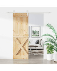 Porte coulissante et kit de quincaillerie 80x210 cm pin massif | Mobilier & Déco
