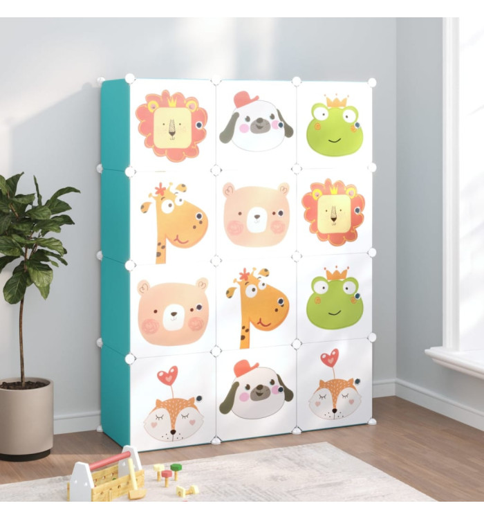 Armoire de rangement pour enfants avec 12 cubes Vert PP | Mobilier & Déco