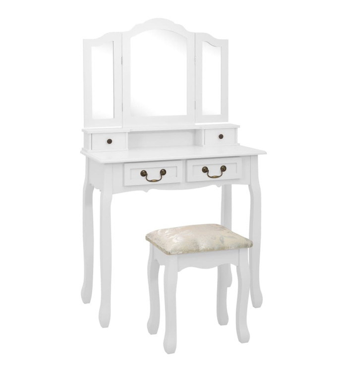 Ensemble de coiffeuse avec tabouret Blanc 80x69x141cm Paulownia | Mobilier & Déco