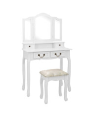 Ensemble de coiffeuse avec tabouret Blanc 80x69x141cm Paulownia | Mobilier & Déco